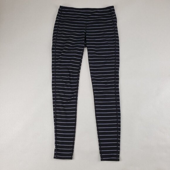 Athleta Full Length Striped Leggings Black Womens Small Midrise Athletic - Picture 1 of 10